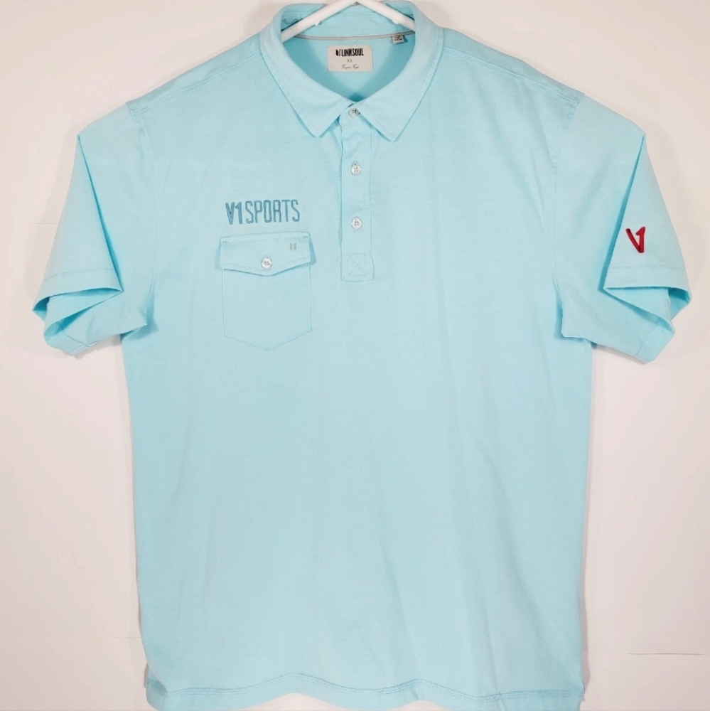 Linksoul Mens XL Golf Shirt Polo Aqua Blue V1 Sports Video Analysis